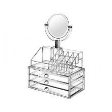 Organizator multifunctional pentru cosmetice cu oglinda incorporata, Alb transparent
