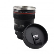 Cana termos neagra, in forma de obiectiv EF 24-105mm, produs multifunctional, 400 ml, ideal de luat in excursii